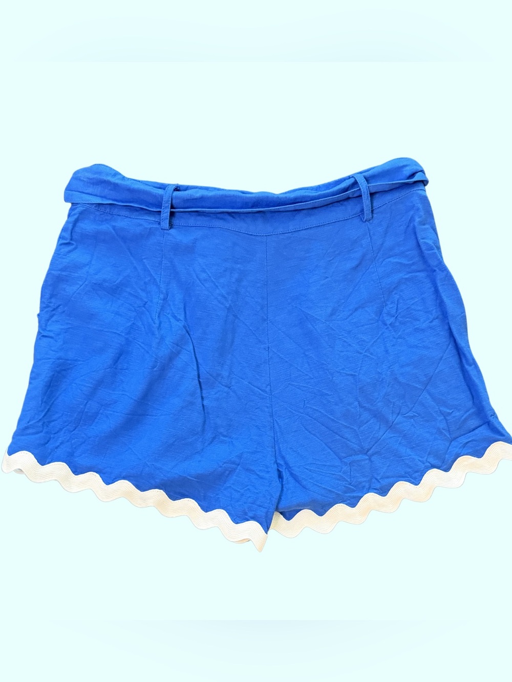 MINKPINK Cobalt Blue High Waist Shorts with White Scalloped Hem and Belt - Picture 4 of 6